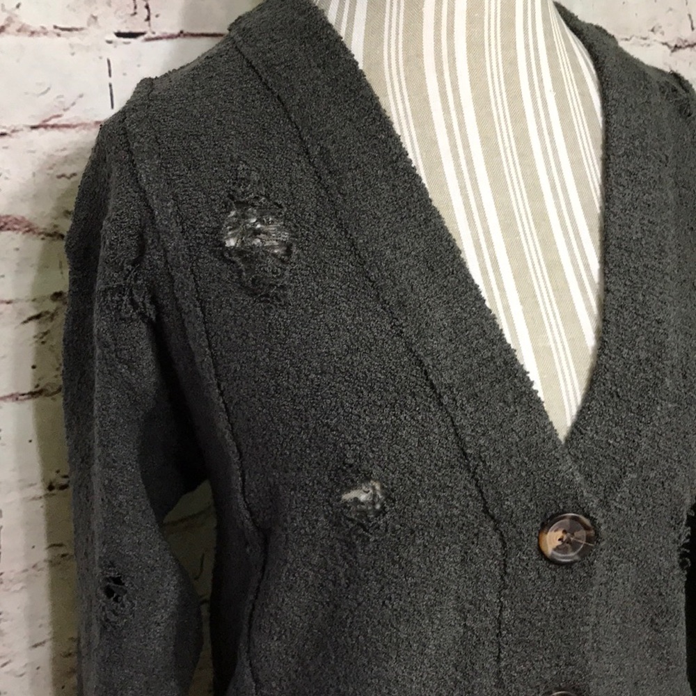 Charcoal Button-Front Women's Cardigan Sweater - Picture 3 of 3